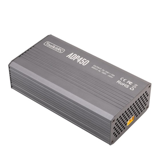 ToolkitRC ADP450 450W Power Supply Adapter with XT60 Output 24V19A AC Input 100V-240V Plastic Battery Charger for M8D M6D M8P
